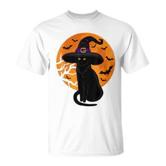 Vintage Scary Halloween Black Cat Costume Witch Hat & Moon V2 Men Women T-shirt Graphic Print Casual Unisex Tee - Thegiftio UK