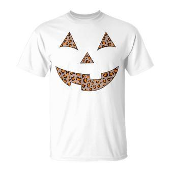 Womens Leopard Print Jack O Lantern Pumpkin Halloween Unisex T-Shirt - Seseable