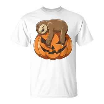 Womens Sloth Pumpkin Halloween Sloth Themed Halloween Lovers Gift Men Women T-shirt Graphic Print Casual Unisex Tee - Thegiftio UK