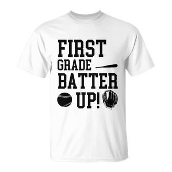 First Grade Batter Up Baseball Back To School 1St Grade T-Shirt - Thegiftio UK