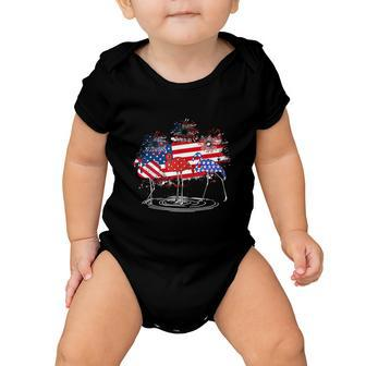 4Th Of July Funny American Flag Flamingo Party Baby Onesie - Monsterry