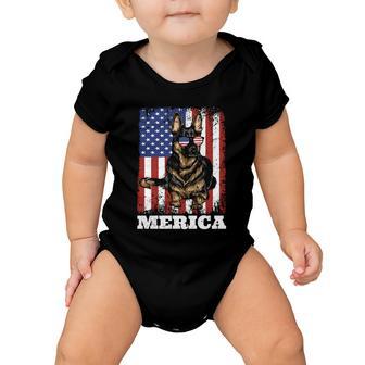 4Th Of July German Shepherd Dog American Flag Merica Cute Gift Baby Onesie - Monsterry