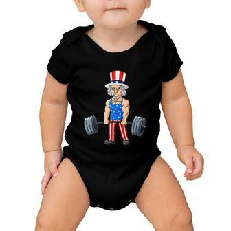 4Th Of July Uncle Sam Weightlifting Funny Deadlift Fitness Baby Onesie - Monsterry DE