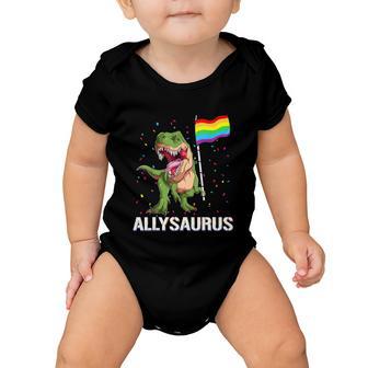 Allysaurus Dinosaur In Rainbow Flag For Ally Lgbt Pride Baby Onesie - Monsterry UK