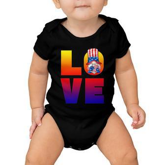 American Flag Gnome Shows Love Patriotic Heart 4Th Of July Gift Baby Onesie - Monsterry