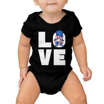 American Flag Heart For Patriotic Mom Cute 4Th Of July Gnome Gift Baby Onesie - Monsterry