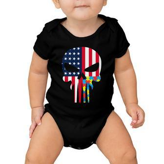 Autism Awareness American Skull Tshirt Baby Onesie - Monsterry