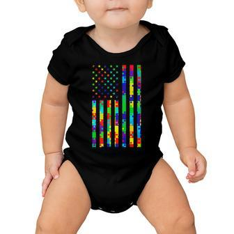 Autism Awareness Colorful Puzzle Flag Baby Onesie - Monsterry
