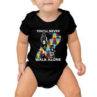 Autism Mom Gift Youll Never Walk Alone Support Autism Son Gift Baby Onesie - Monsterry