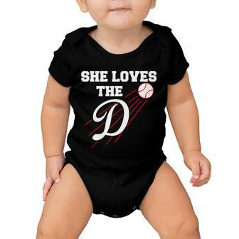 Baseball She Loves The D Los Angeles V2 Baby Onesie - Monsterry