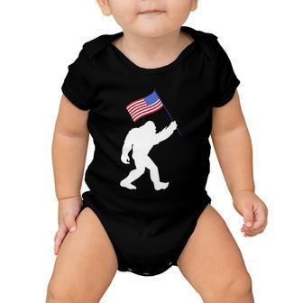 Bigfoot With American Flag Funny 4Th Of July Meaningful Gift Baby Onesie - Monsterry CA