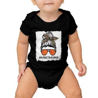 Bleached Basketball Mom Life Leopard Messy Bun Game Day Gift Baby Onesie - Monsterry AU
