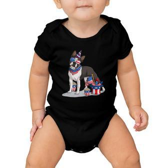 Boston Terrier Dog 4Th Of July Cap Sunglasses Usa Flag Fireworks Baby Onesie - Monsterry CA