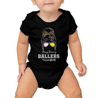 Busy Raising Ballers Mom Of Both Baseball Softball Messy Bun Sticker Features De Baby Onesie - Monsterry