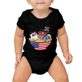 Cats Ramen Anime American Flag Funny 4Th Of July Cat Lovers Baby Onesie - Monsterry
