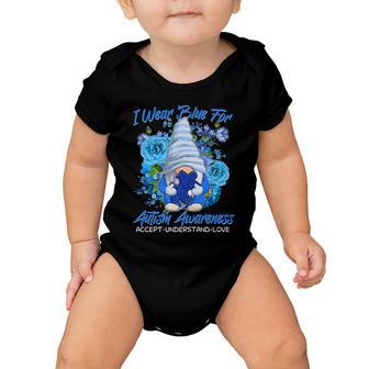 Cool I Wear Blue For Autism Awareness Accept Understand Love Flower Gnome V2 Baby Onesie - Monsterry UK