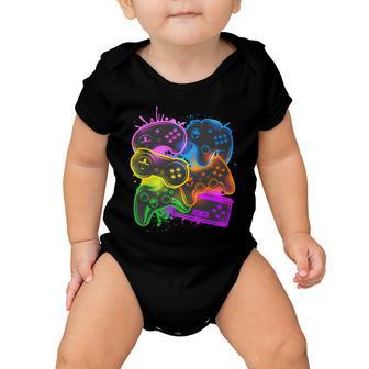 Cool Retro Neon Graffiti Video Game Controllers Baby Onesie - Monsterry AU