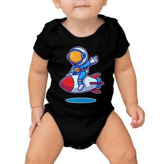 Cute Astronaut On Rocket Cartoon Baby Onesie - Monsterry DE