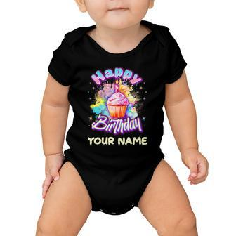 Cute Happy Birthday Graffiti Cupcake Personalized Custom Name Graphic Design Printed Casual Daily Basic Baby Onesie