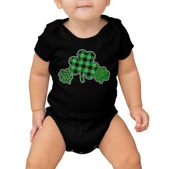 Cute St Patricks Day Plaid Leopard Print Shamrocks Clovers Baby Onesie - Monsterry AU