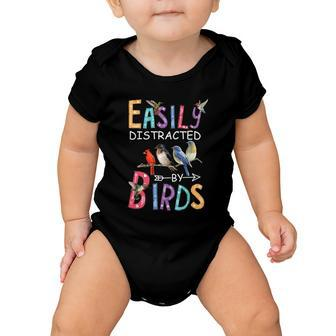 Easily Distracted By Birds Gift Funny Bird Gift V2 Baby Onesie - Monsterry