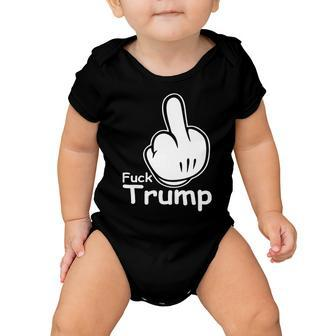 Fuck Trump Cartoon Middle Finger Resist Anti Trump Tshirt Baby Onesie - Monsterry