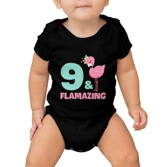 Funny Flamingo Girl Birthday Party 9 Years Old Baby Onesie - Monsterry