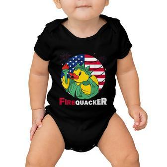 Funny Fourth Of July Usa Patriotic Firecracker Rubber Duck Funny Gift Baby Onesie - Monsterry