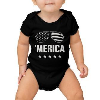 Funny Merica With Sunglasses And Flag For 4Th Of July Baby Onesie - Monsterry UK