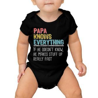 Funny Papa Knows Everything Baby Onesie - Monsterry