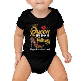 Funny Queen Was Born In February Happy Birthday To Me Leopard Shoe Gift Baby Onesie - Monsterry DE
