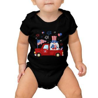 Funny Truck Riding Gnome American Flag Patriotic 4Th Of July Gift Baby Onesie - Monsterry