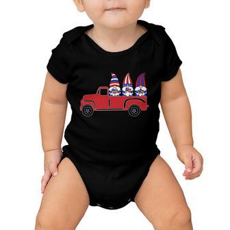 Gnomes Riding Red Truck American Flag Patriotic 4Th Of July Meaningful Gift Baby Onesie - Monsterry AU