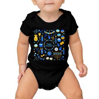 Happy Hanukkah Dreidel Star Of David Menorah Mashup Baby Onesie - Monsterry