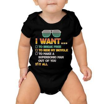 I Want To Break Free To Ride My Bicycle It All Sunglasses Baby Onesie - Monsterry DE