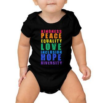 Kindness Peace Equality Love Inclusion Hope Diversity Human Rights Baby Onesie - Monsterry UK