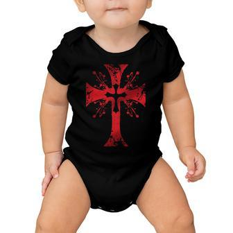 Knight Templar T Shirt - The Warrior Of God Bloodstained Cross - Knight Templar Store Baby Onesie - Seseable