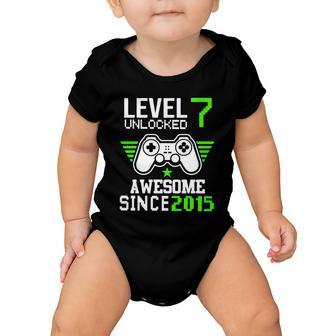 Level 7 Unlocked Ausome Since 2015 7Th Birthday Boy Gamer 7Th Birthday Gift Baby Onesie