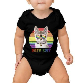 Lgbtq Ally Cat Rainbow Gay Pride Flag Lgbt Gift V8 Baby Onesie - Monsterry DE
