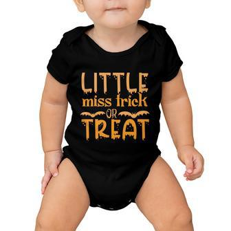 Little Miss Trick Or Treat Halloween Quote Baby Onesie - Monsterry CA