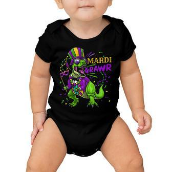 Mardi Gras Dabbing T Rex Dinosaur Mardi Grawr Bead Costume  Baby Onesie