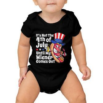 Mens Funny 4Th Of July Hot Dog Wiener Comes Out Adult Humor Gift Baby Onesie - Monsterry
