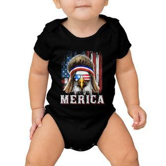 Merica Eagle Mullet 4Th Of July American Flag Stars Stripes Baby Onesie - Monsterry