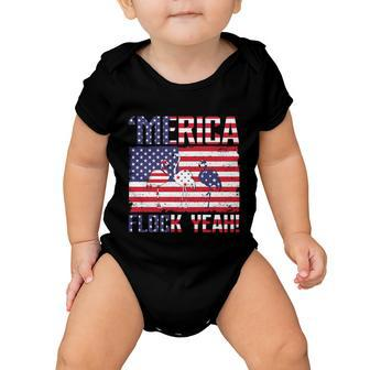 Merica Flamingo Usa Flag 4Th Of July Flock Yeah Graphic Plus Size Shirt Baby Onesie - Monsterry CA