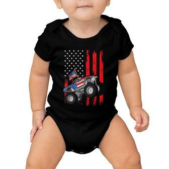 Monster Truck American Flag Racing Usa Patriotic Baby Onesie - Monsterry