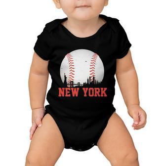 New York Skyline Baseball Sports Fan Baby Onesie - Monsterry DE