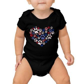 Patriotic Heart American Flag 4Th Of July Dog Paw Prints Baby Onesie - Monsterry
