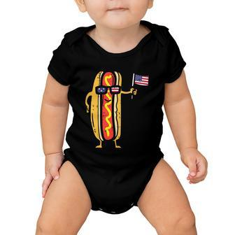 Patriotic Hot Dog American Flag Usa Funny 4Th Of July Fourth Baby Onesie - Monsterry