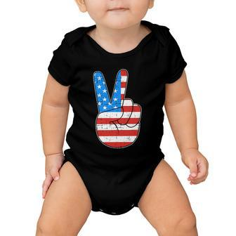 Peace Hand Sign With Usa American Flag For 4Th Of July Funny Gift Baby Onesie - Monsterry DE