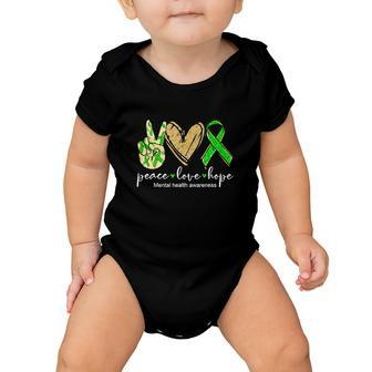 Peace Love Hope Mental Health Awareness Green Ribbon Baby Onesie - Monsterry
